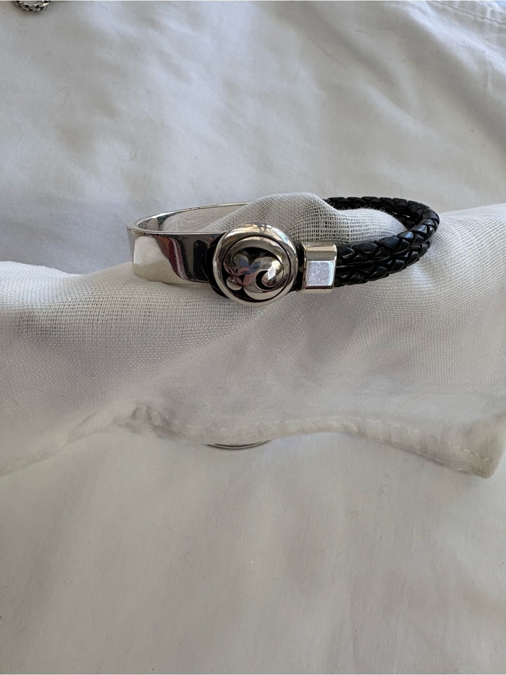 Brighton Black Braided Leather Bracelet with Button Clasp - Picture 2 of 8